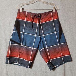 salt life mens board shorts plaid red/blue size 30